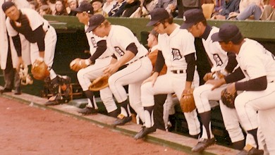 The Detroit Tigers take the field on opening day in 1972 at Tiger Stadium.