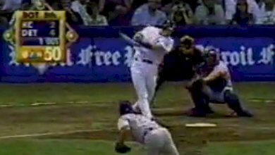 Robert Fick hits the last homer at Tiger Stadium, on September 27, 1999.