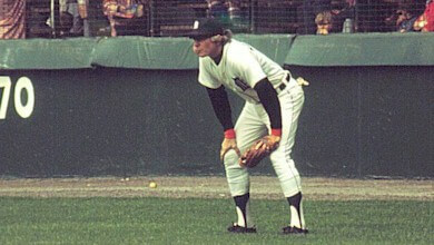 There are more than 70 photos in the photo album on our Facebook page from this game: May 11, 1974, at Tiger Stadium in Detroit. This one shows Jim Northrup in right field. Three months later, Northrup would be traded.