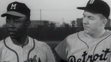 Henry Aaron and Al Kaline appear on the Home Run Derby program in 1959.