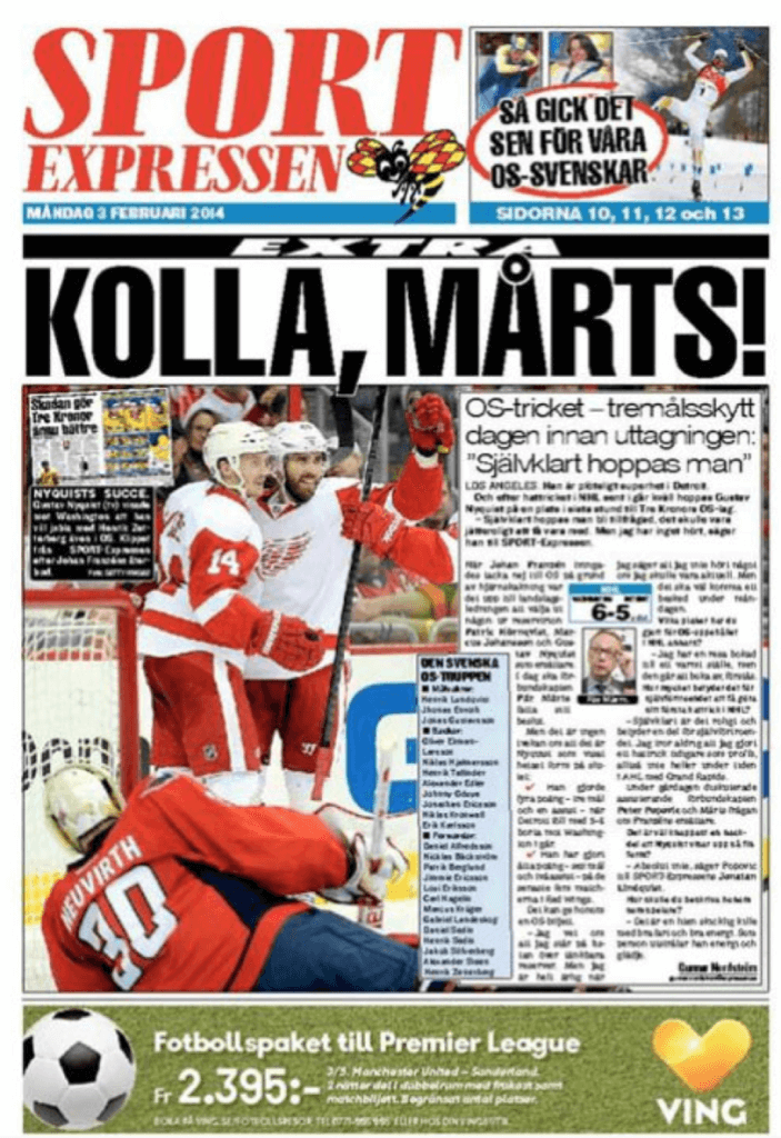 The Swedish paper X keeps a close eye on the success of the Detroit Red Wings, which features several Swedish stars.