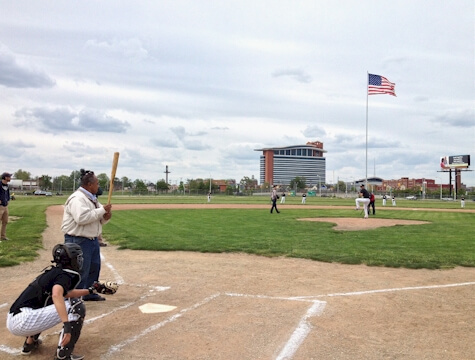 Willie Horton steps to the plate at Navin Field on the former site of Tiger Stadium on Thursday.