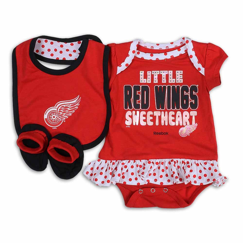 Outerstuff Newborn and Infant Boys and Girls White, Red Detroit Red Wings  Dream Team Hat Pants and Bodysuit Set