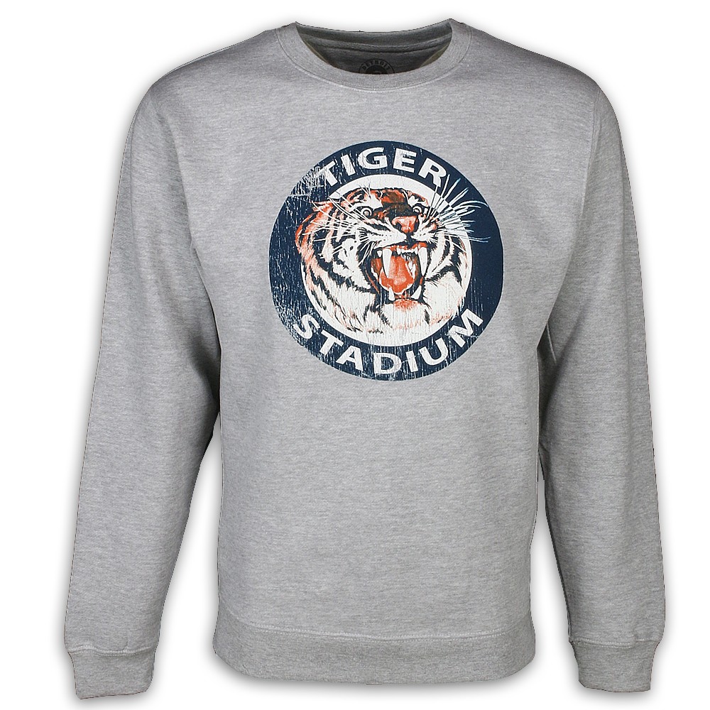 Men's Antigua Gray Detroit Tigers Flier Bunker Pullover Sweatshirt