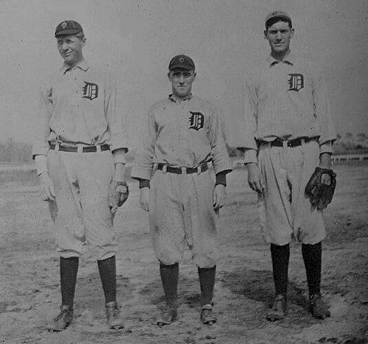 Bun Troy (left) with Donie Bush and Fred House at spring training with the Detroit Tigers in March of 1913.