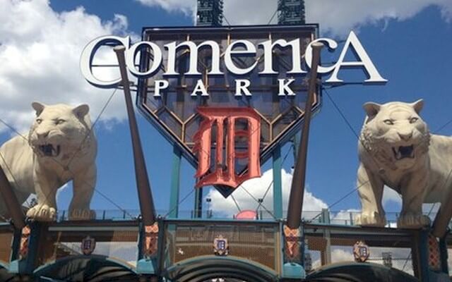There are many tigers to see at Comerica Park in Detroit, Michigan.