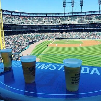 There are several places to get drinks at Comerica Park and the view while youis fantastic.