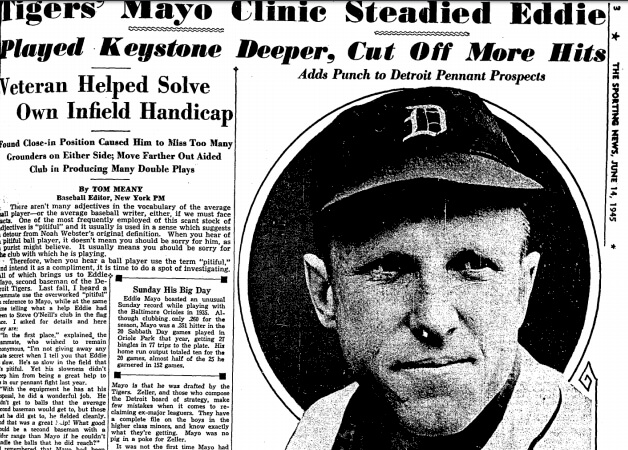 Eddie Mayo featured in the Sporting News in 1945.