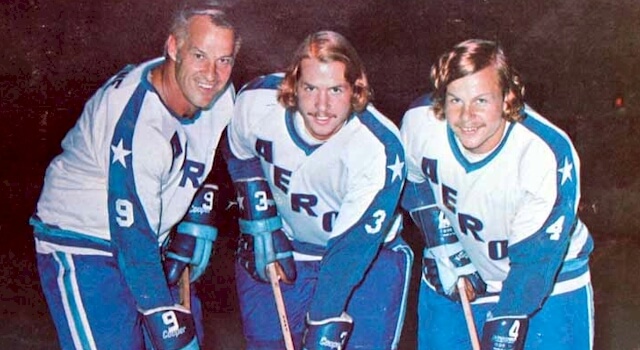 Gordie, Marty, and Mark Howe with the Houston Aeros in the mid-1970s.