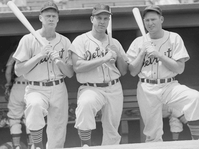 From left to right: Hoot Evers, Vic Wertz, and George Kell were the heart of the Detroit batting order in 1949.
