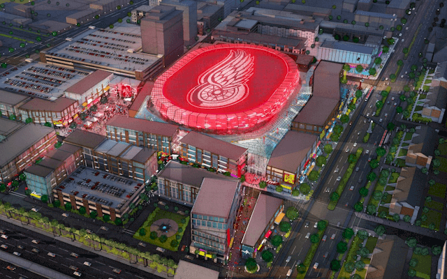 An artistic concept of the new Red Wings' home, to be named Little Caesar's Arena.